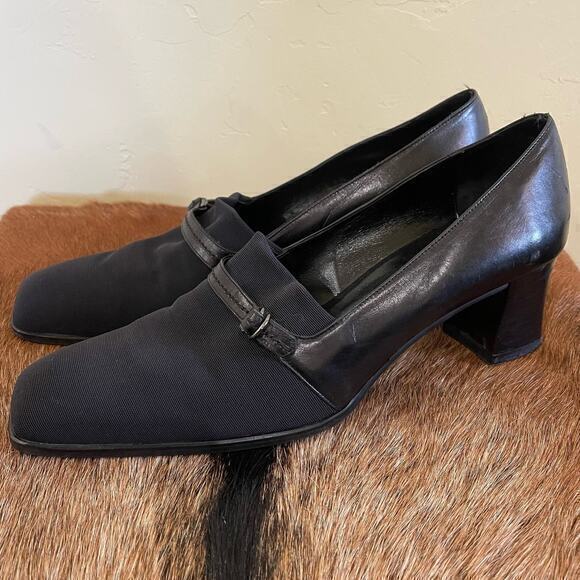 SESTO MEUCCI Black Leather Square Toe Low Heel Size 10.5N Italy Witchy Goth Vamp - Picture 1 of 7